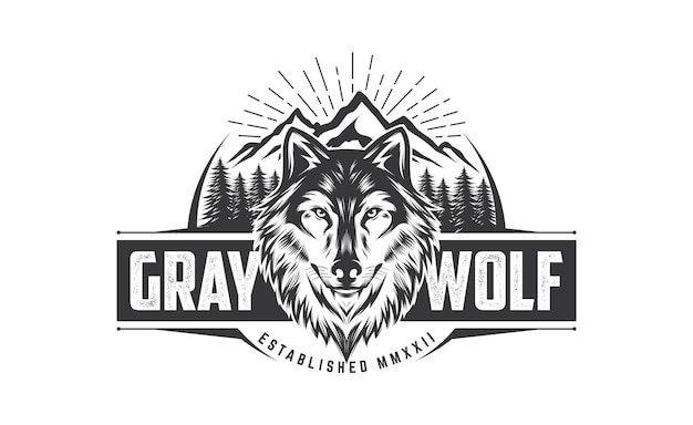 Wolf vintage logo vector illustration