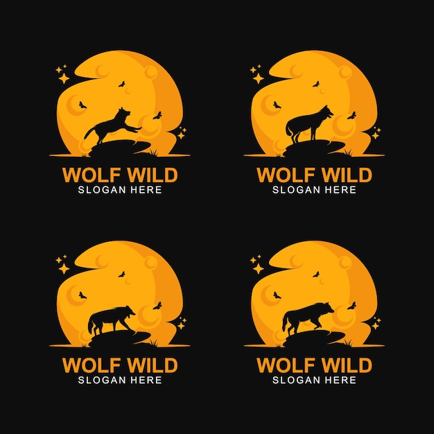 Wolf wil silhouet logo op de maan