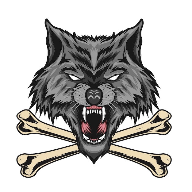 Wolf with crossbone illustratio