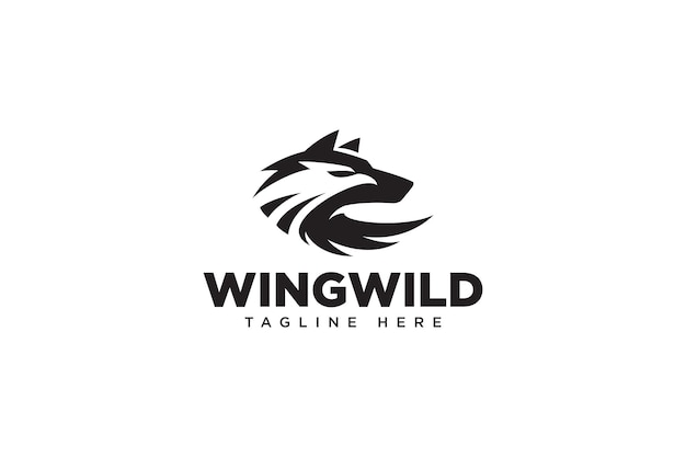 wolf with eagle shape negative space logo design for sport and gaming company