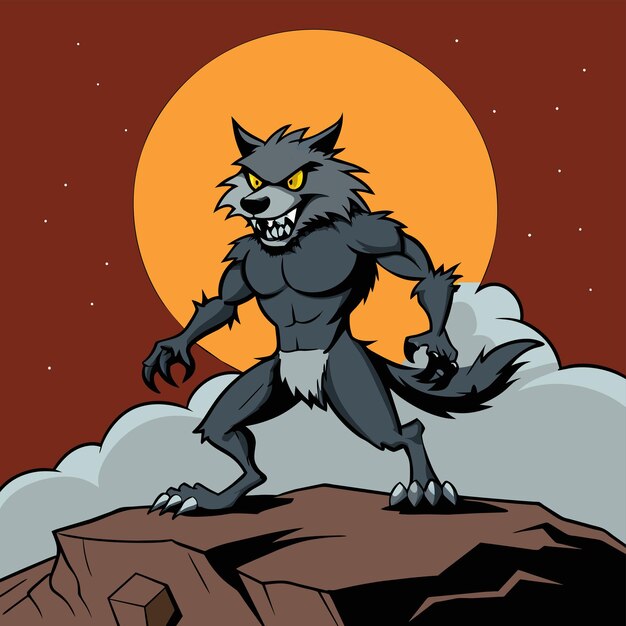 Vector a wolf with a full moon behind him