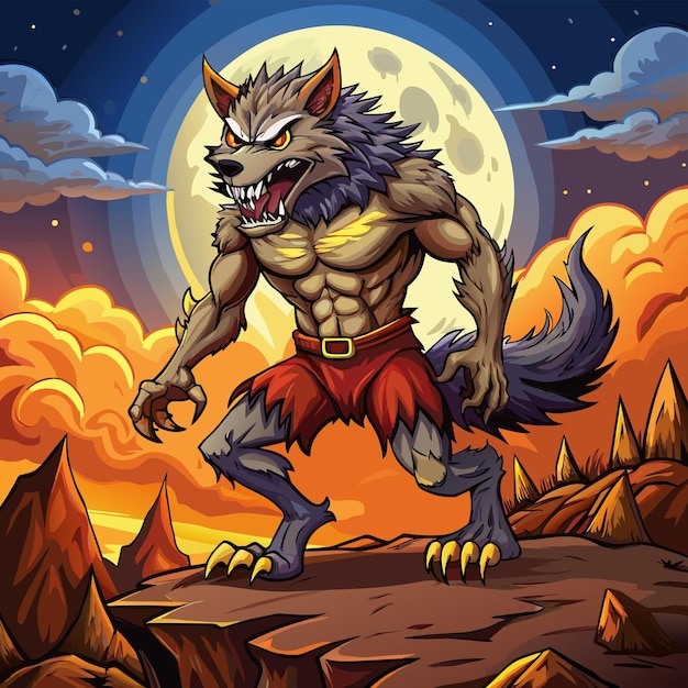 Vector a wolf with a full moon behind him