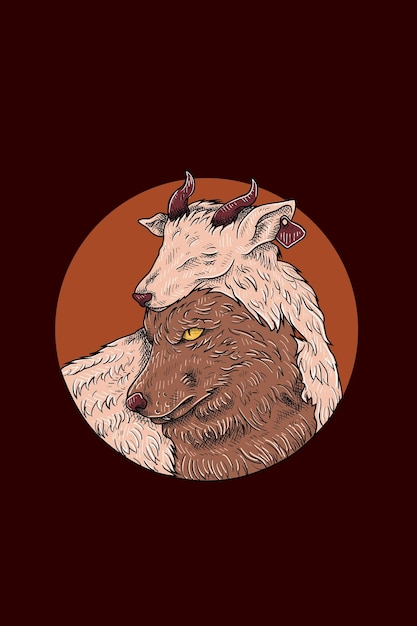 Wolf with goat vector illustration