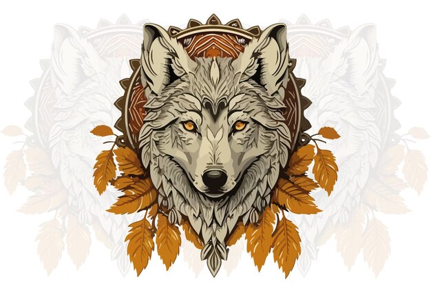 A wolf with a golden crown and orange eyes.