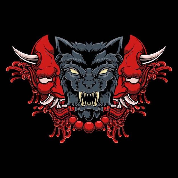 Wolf with hannya oni mask vector illustration