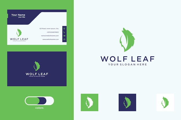 wolf with leaf logo design and business card