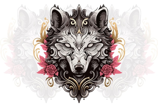 A wolf with roses and a flower on it