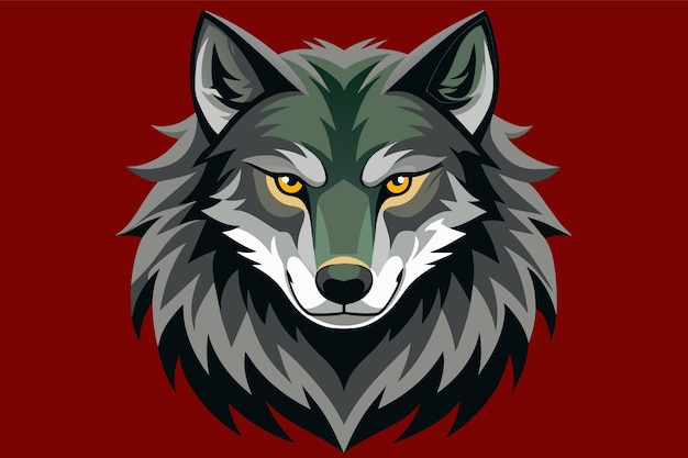 Vector a wolf with yellow eyes is on a red background