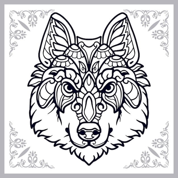 Wolf zentangle arts isolated on white background