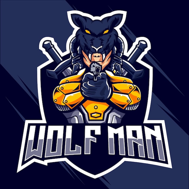 Wolfman esports logo ontwerp logo ontwerp