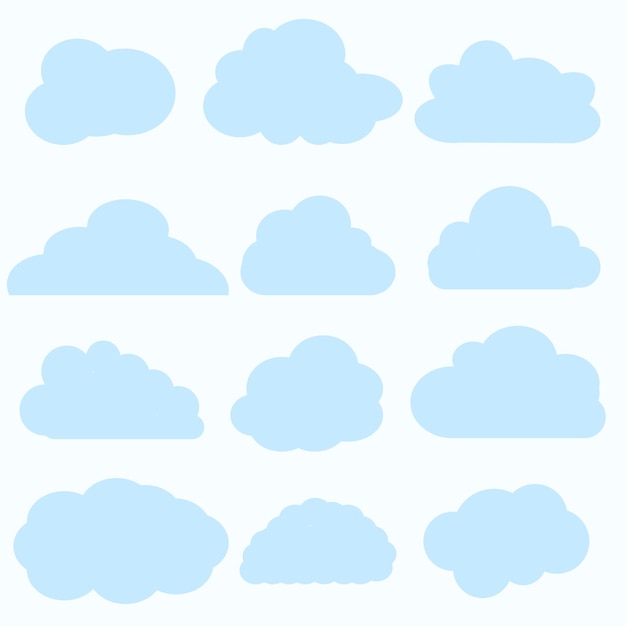 Vector wolk abstracte witte bewolkte set geïsoleerd op blauwe achtergrond vectorillustratie