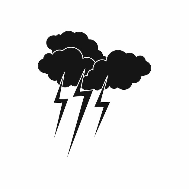 Wolk met bliksemschichten pictogram in eenvoudige stijl geïsoleerd op een witte achtergrond