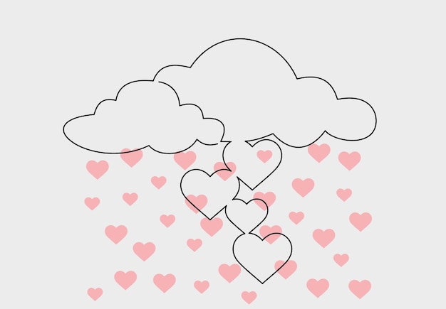 Vector wolken en harten lijn icoon. liefde, emotie, vriendschap, genegenheid, toewijding, aanbidden.