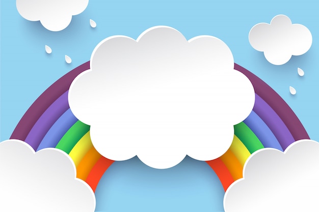 Vector wolken en regenboog in papier kunststijl
