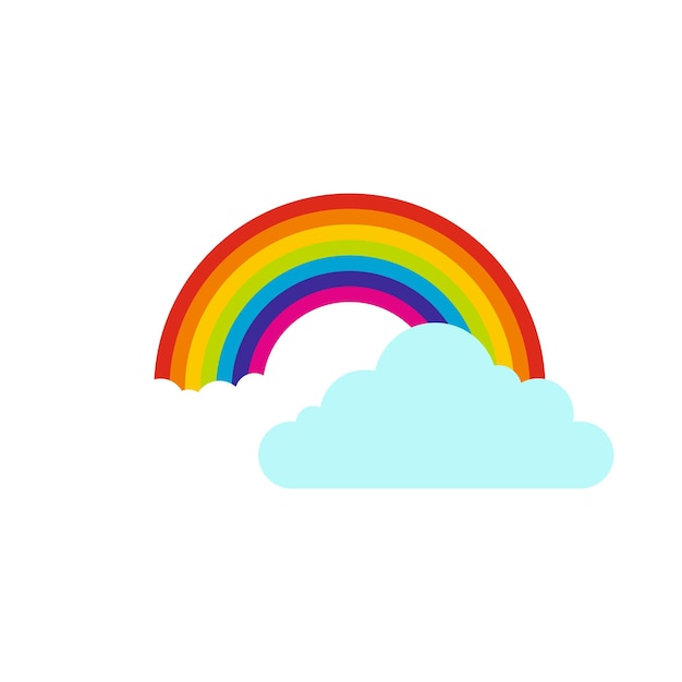 Wolken en regenboog pictogram in vlakke stijl geïsoleerd op witte achtergrond Weersymbool