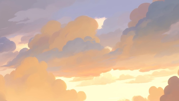 Vector wolken in de lucht achtergrond tijdens zonsopgang of zonsondergang golden hour hand getrokken schilderij illustratie