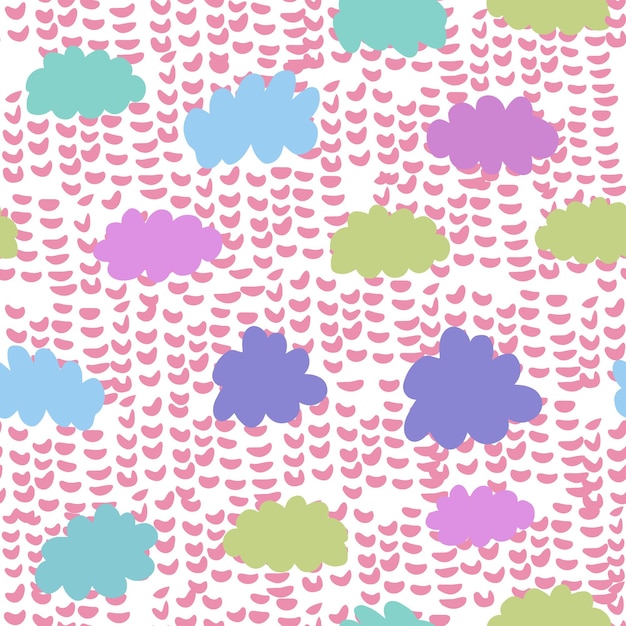 Wolken kleurrijke naadloze patroon. Weer achtergrond. Regen achtergrond. Textuur voor behang, achtergrond, plakboek. vector illustratie