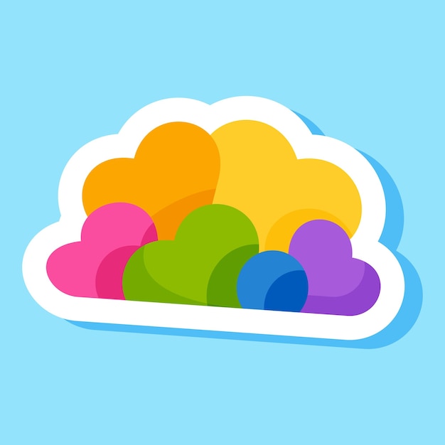 Vector wolken sticker van verschillende kleurrijke hart schattige cartoon ontwerp element kinderen houden van ongewone vorm decoratie abstracte bubbel geïsoleerd op blauwe achtergrond vector illustratie