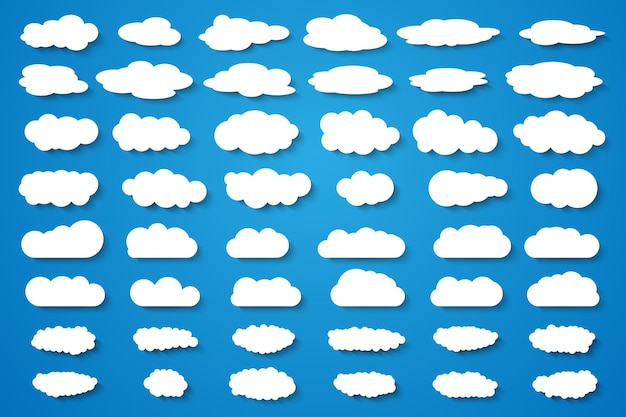 Vector wolken vector grote set witte pictogrammen op blauwe achtergrond