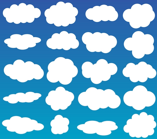 Wolken vector pictogrammen geïsoleerd op blauwe achtergrond