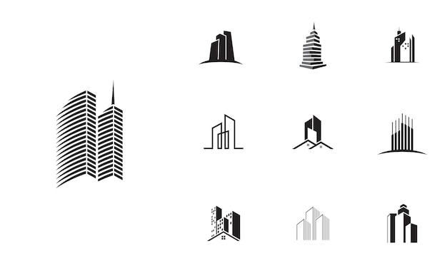 Wolkenkrabber logo ontwerpsjabloon set van 10