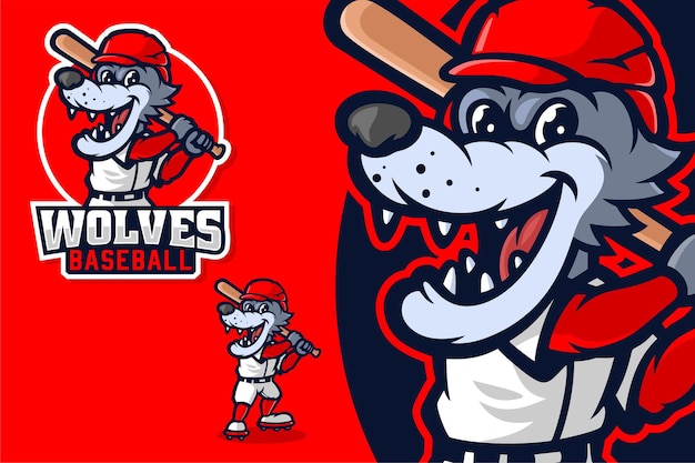 Vector wolven honkbal mascotte karakter illustratie voorraad vector - logo sjabloon
