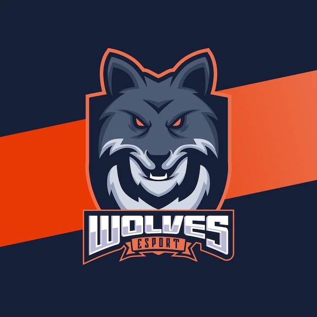 Wolven hoofd mascotte esport logo ontwerp, wolf karakter voor sport en gaming logo