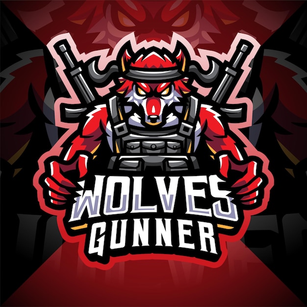 Wolven schutter esport mascotte logo ontwerp