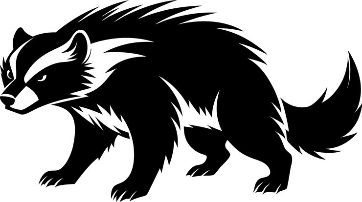 Vector wolverine animal black silhouette white background