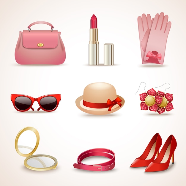 Vector woman accessories icon set