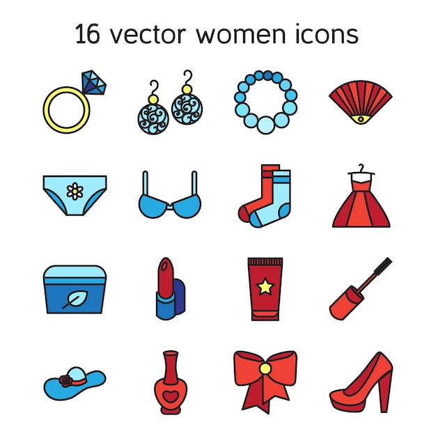 Woman accessories icons set
