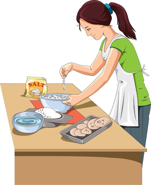 Woman adding spices to food vector