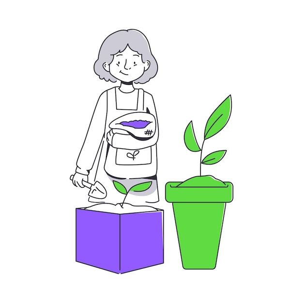 woman analyzes plant