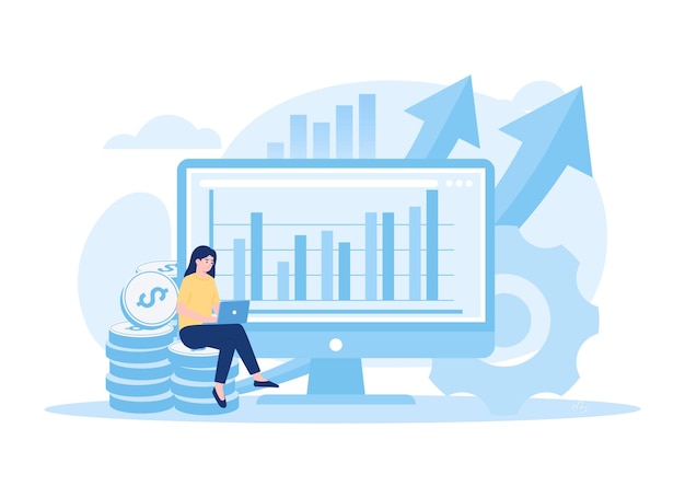 Woman analyzing growth chart trending concept flat illustration