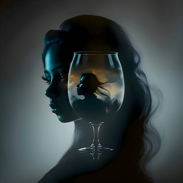 ベクトル 女性とガラスの暗い構図と背景