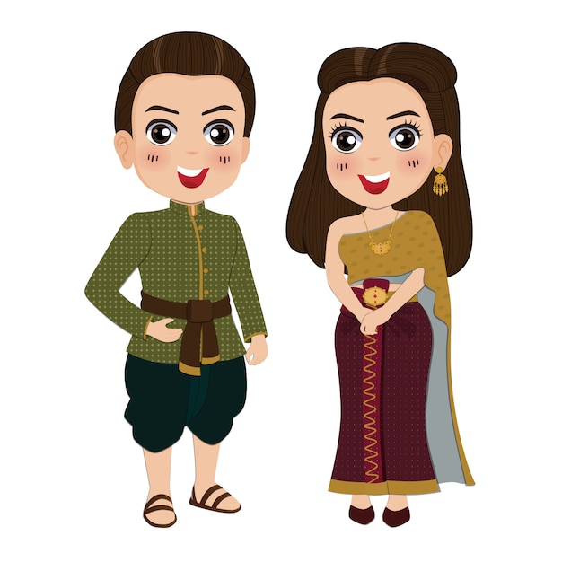 여자와 남자 전통적인 태국 드레스 의상입니다.