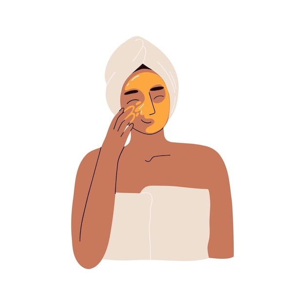 A woman applies a face mask vector illustration in flat style