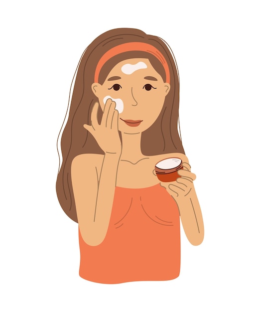 Woman applying cream skin care concept facial skin care banner vector illustration