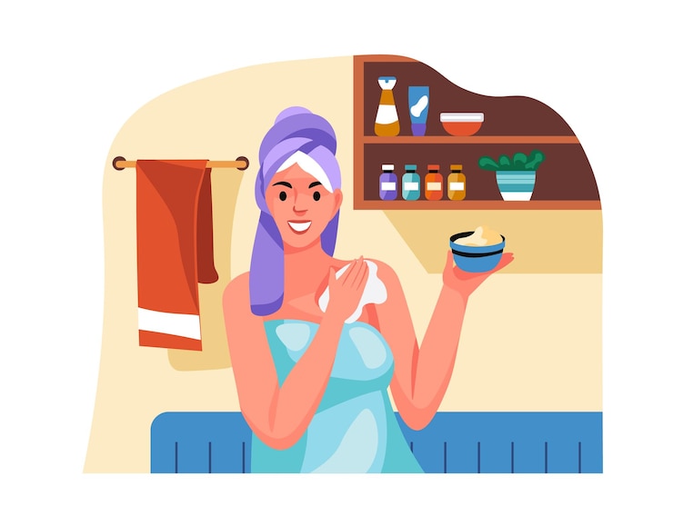 Vector woman applying face cream illustration