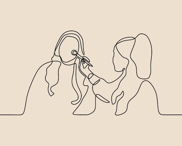 Woman applying make up cosmetic oneline continuous single line art