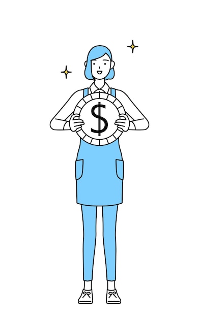 A woman in an apron with images of foreign exchange gains and dollar appreciation