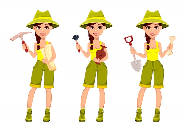 Woman archaeologist, Cute cartoon character