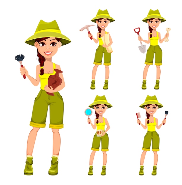 Vector woman archaeologist. cute cartoon character