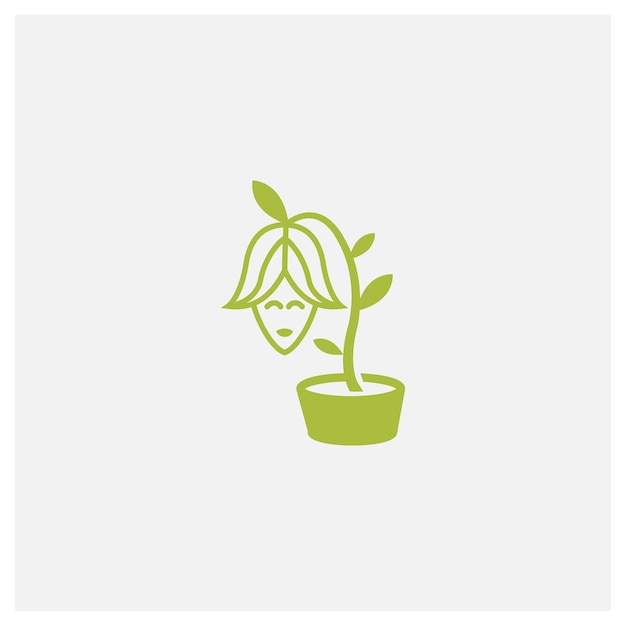 Woman as flower plant happy logo design line modern