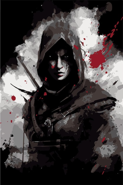 Вектор Женщина-убийца фэнтезийный плакат эпическая темная и опытная женщина-воин средневековая дама с катаной