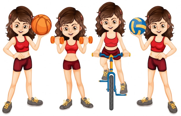 Woman athlete doing different sports illustration