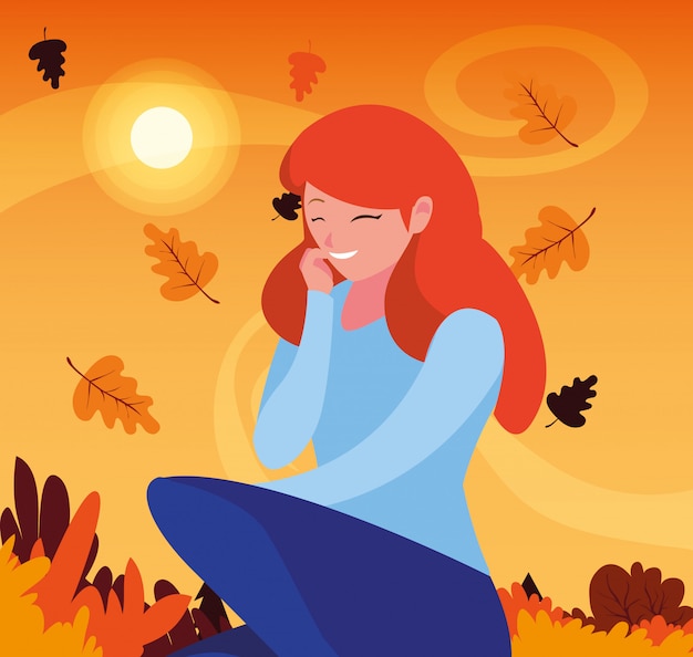 Vector woman in autumn