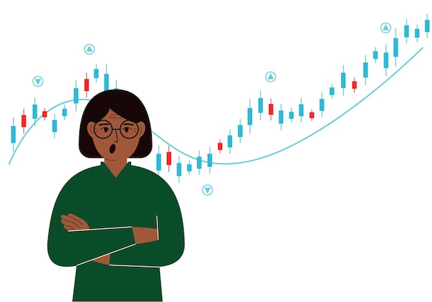 A woman on the background of a Forex chart Conceptual illustration on the topic of strategic planning in trading on the stock exchange