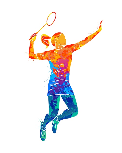 Woman badminton player in watercolor concept