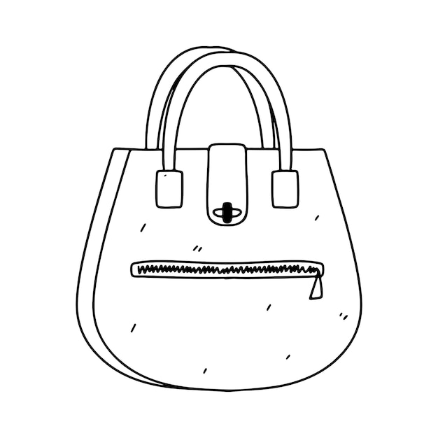 woman bag hand in doodle style female stylish purse vector fashion illustration black on white